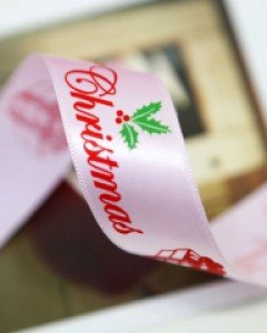 선물상자 크리스마스리본, 핑크/빨강 (25mm)